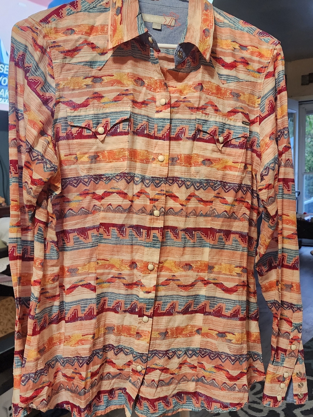 Tin Haul Women's Multi-Color Patterned Long-Sleeve Button-Up Shirt Sz LRG